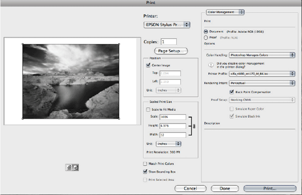 correct settings for a mac to print to an epson 9900 from photoshop