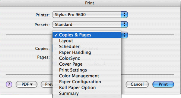 correct settings for a mac to print to an epson 9900 from photoshop